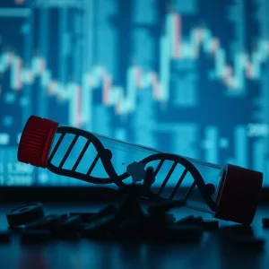 Illustration depicting the financial uncertainty faced by 23andMe amid bankruptcy and management changes.