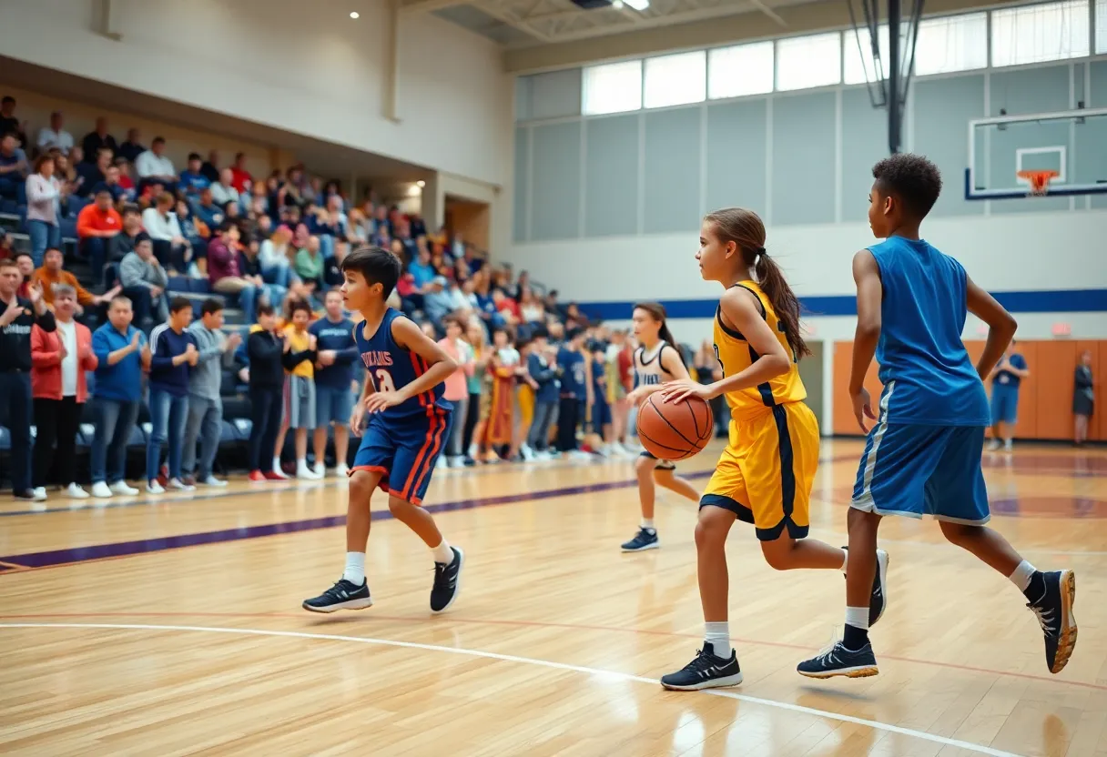 Young athletes playing basketball during the CIF playoffs.
