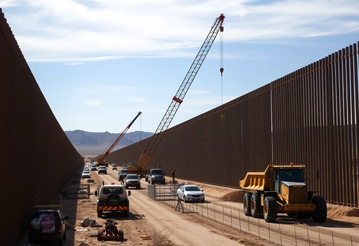 Workers constructing the U.S.-Mexico border wall