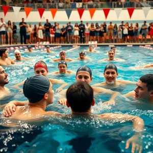 Diverse group of swimmers competing in a pool