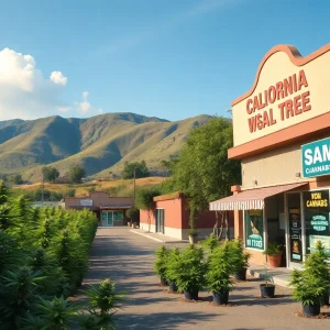 A view of cannabis plants and stores in California representing the industry