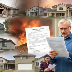 Burned homes and insurance paperwork in California