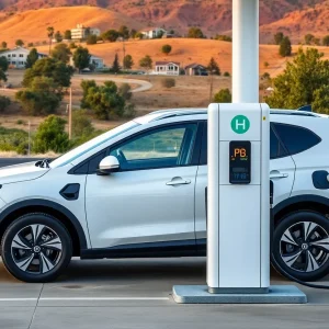 A hydrogen fuel station in California with vehicles refueling.