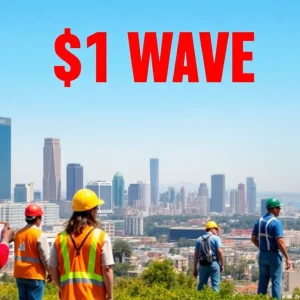 Workers in California celebrating the minimum wage increase
