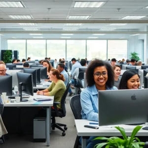 Employees collaborating in a California state office