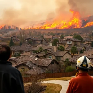View of a neighborhood affected by wildfires in California