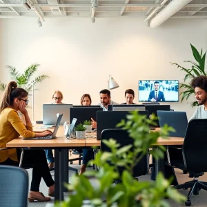 Diverse employees working in a collaborative remote setting
