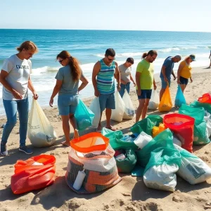 Volunteers collecting trash during Coronado beach cleanup