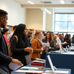 Job seekers at the Coronado job fair interacting with employers