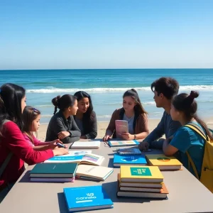 Students and teachers discussing school calendar changes in a community setting