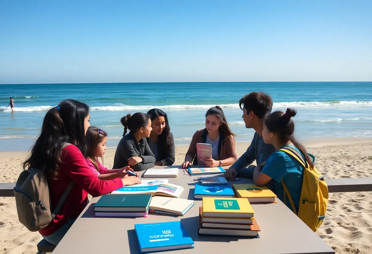 Students and teachers discussing school calendar changes in a community setting