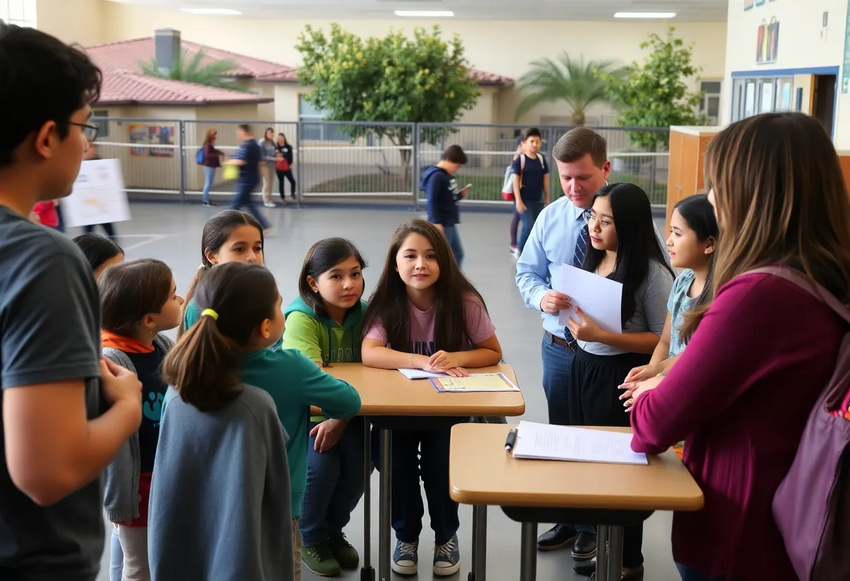 Students and teachers discussing proposed school calendar changes in Coronado.