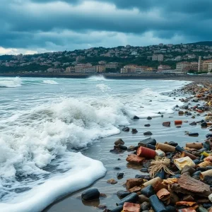 Polluted beach affected by sewage crisis