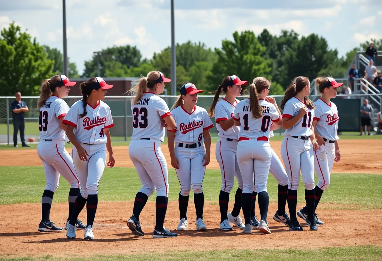Coronado high school softball team playing on the field