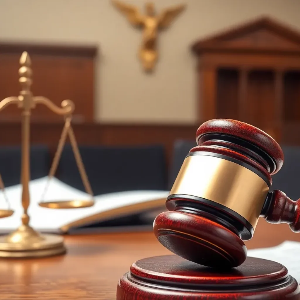 Illustration of a courtroom emphasizing justice and fraud