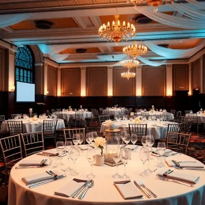 Decorated banquet hall set for the GEM Awards Ceremony