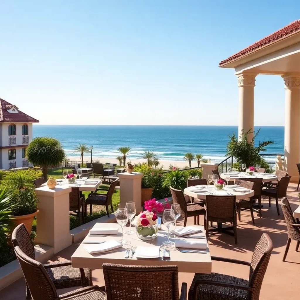View of Hotel del Coronado with new restaurant outdoor seating