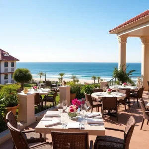 View of Hotel del Coronado with new restaurant outdoor seating