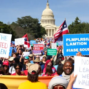 Rally scene for a political campaign in California