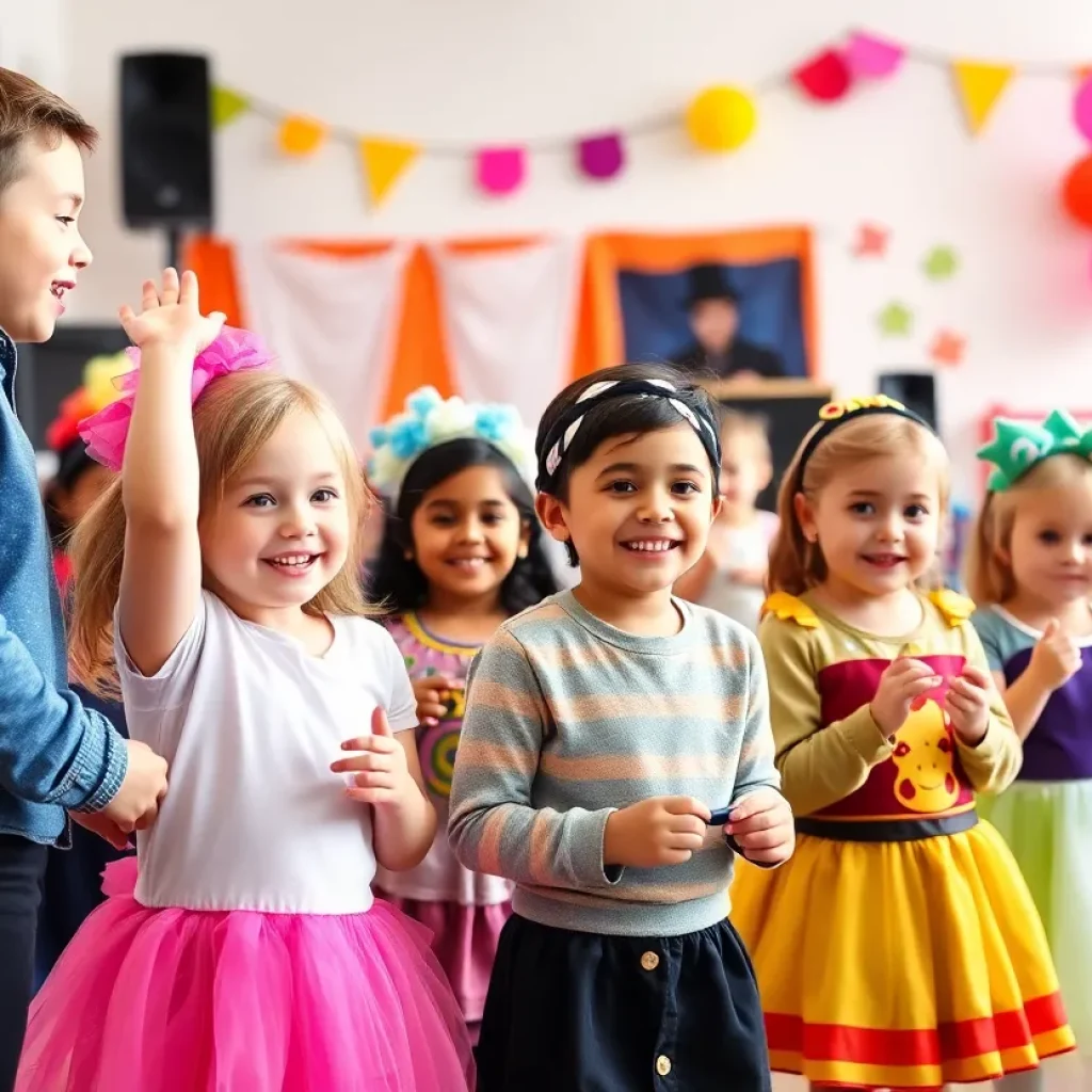 Children participating in a lively musical theater class
