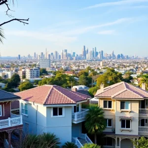 Los Angeles skyline with homes, representing the decline in pending home sales.