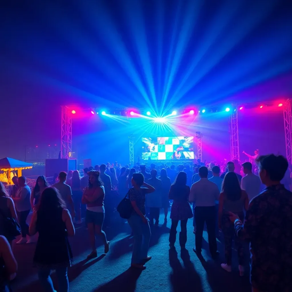 Crowd dancing at the Mustache Bash Festival in San Diego