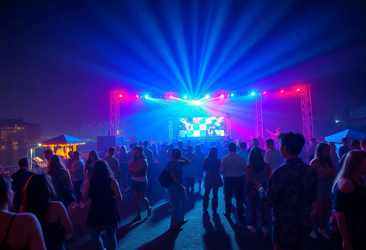 Crowd dancing at the Mustache Bash Festival in San Diego