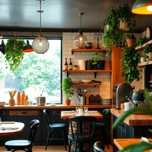 Interior of Rustic Root restaurant in Solana Beach with stylish decor.
