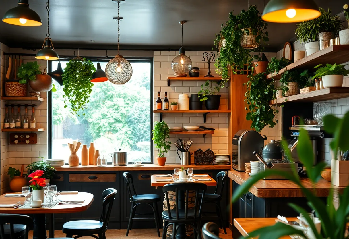 Interior of Rustic Root restaurant in Solana Beach with stylish decor.