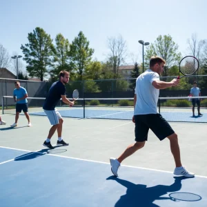 San Diego Men's Tennis players competing at the Hogan Tennis Center