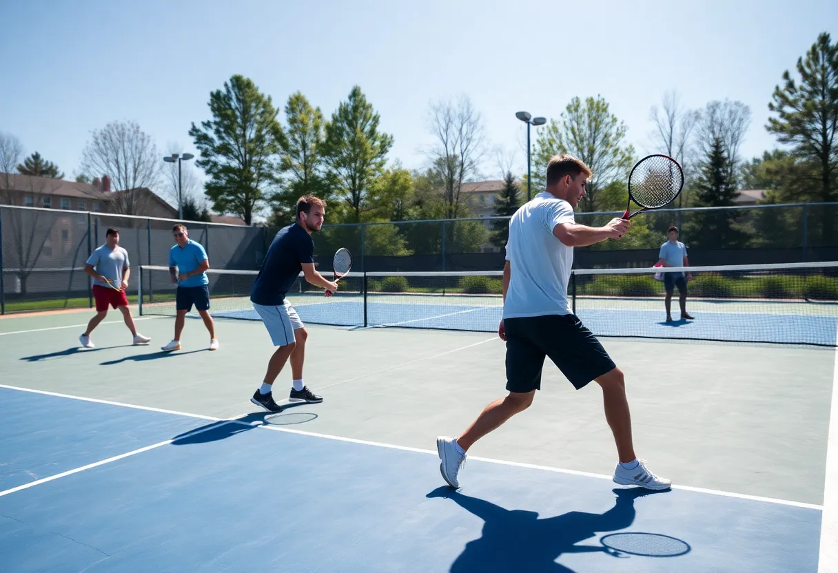 San Diego Men's Tennis players competing at the Hogan Tennis Center