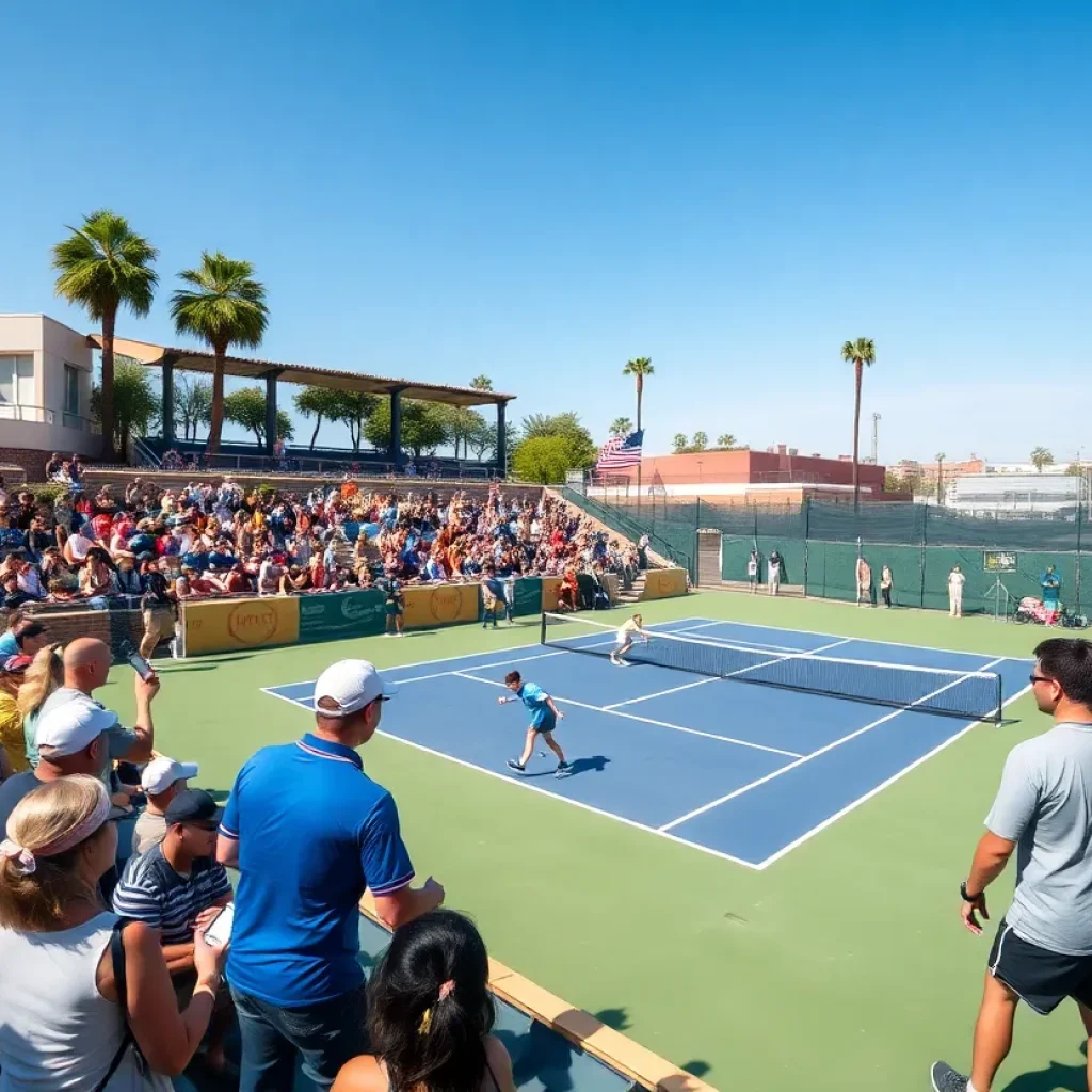 Tennis match at Aztec Tennis Center with players competing