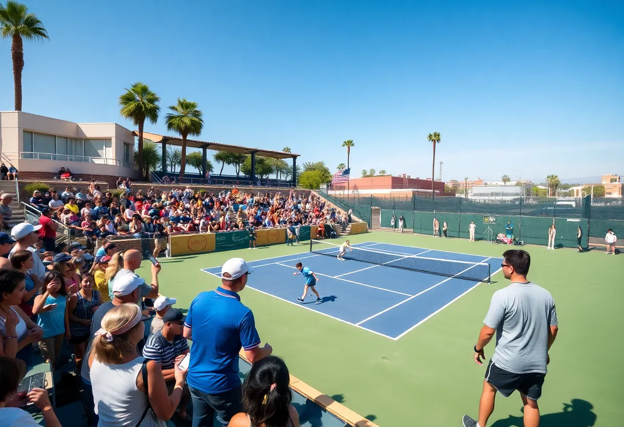 Tennis match at Aztec Tennis Center with players competing