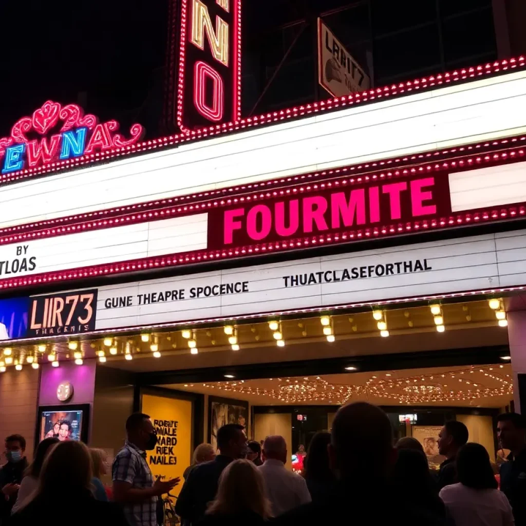 San Diego theater scene with a vibrant marquee and audience