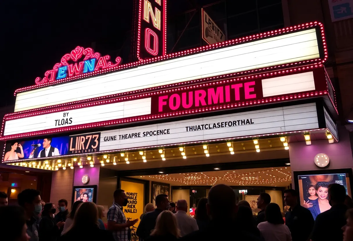 San Diego theater scene with a vibrant marquee and audience