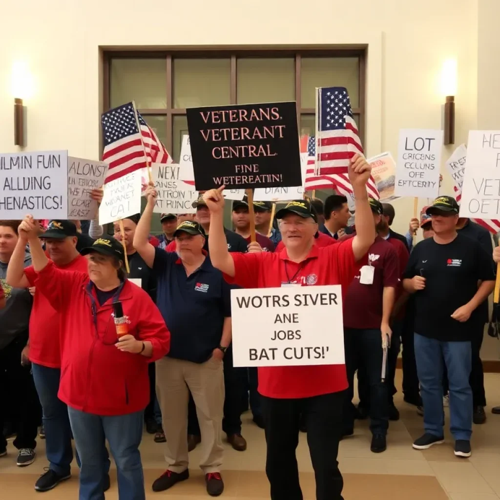 Veterans protesting against job cuts at the VA in San Diego