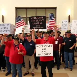 Veterans protesting against job cuts at the VA in San Diego
