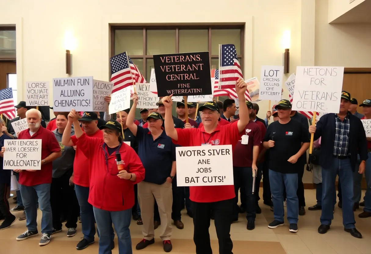 Veterans protesting against job cuts at the VA in San Diego