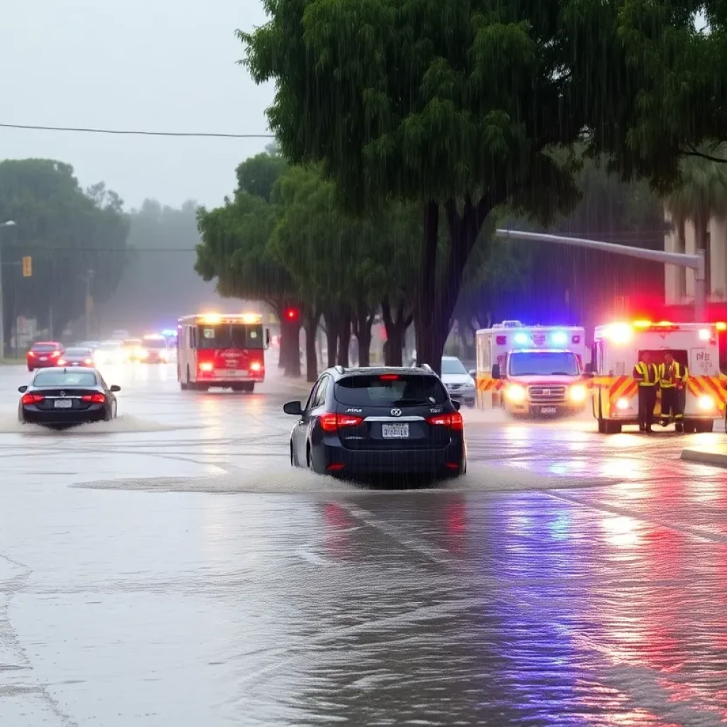 Flooded street in San Diego during winter storm