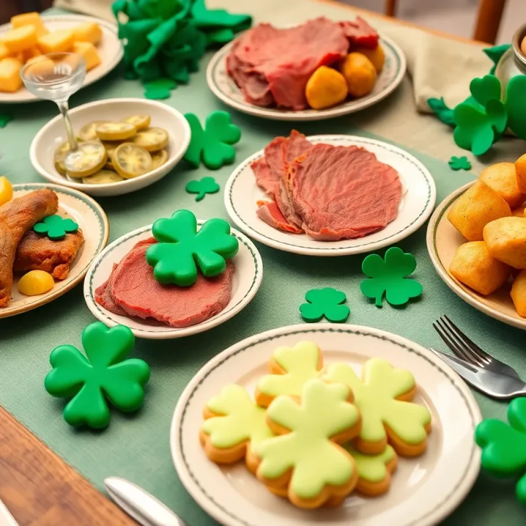 Festive table with traditional Irish food for St. Patrick's Day dinner
