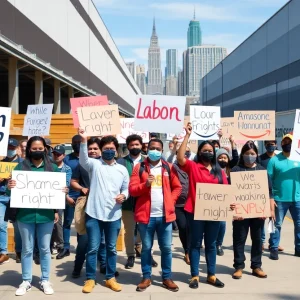 Workers protesting for better conditions at Amazon