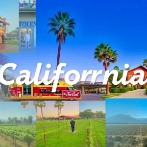 Collage of California business activities showcasing local restaurants and community events.