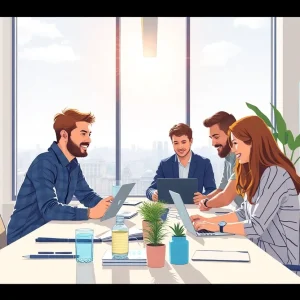 Entrepreneurs collaborating in a California office