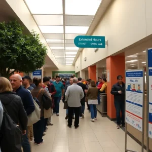 Obituaries Customers waiting in line at a California DMV for Real ID applications