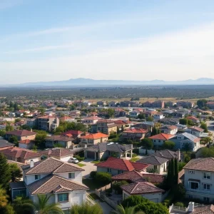 Aerial view of California neighborhoods highlighting diverse homes