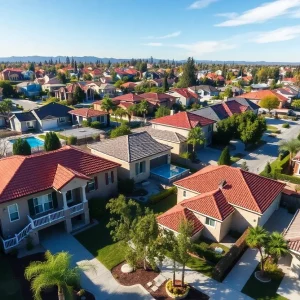 A sunny view of California homes with diverse architecture reflecting a booming housing market.