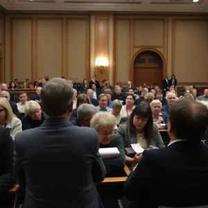 Citizens attending a legislative hearing on California's rent control bill