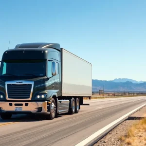 A self-driving big rig truck navigating a highway in California.