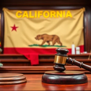 Courtroom scene related to California's tariff lawsuit
