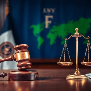 Courtroom depicting the legal battle over tariffs in California